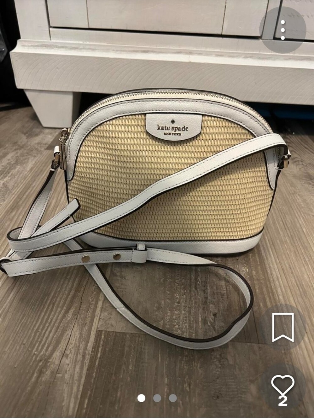 kate spade White and Beige Raffia Dome Crossbody